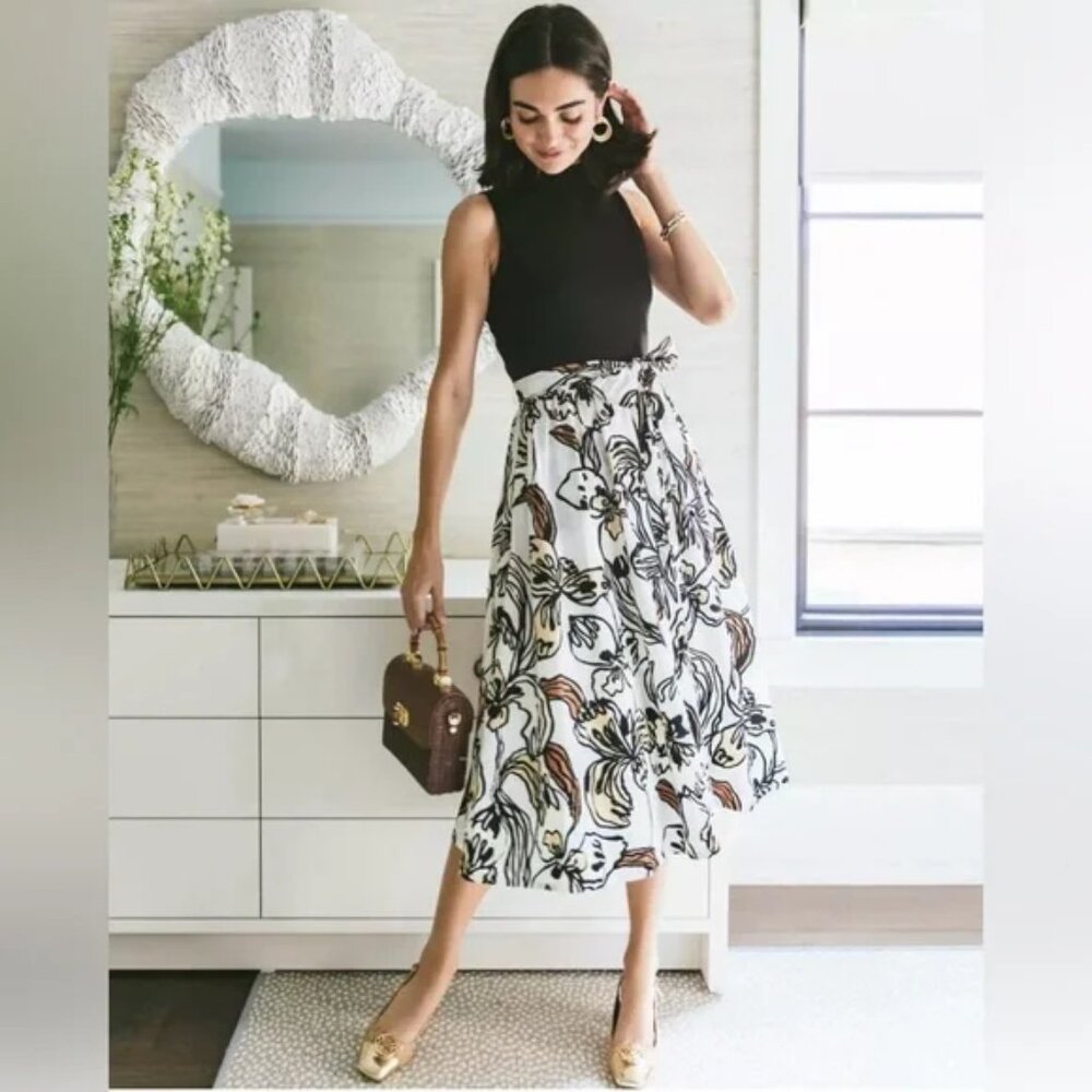 Lilly Pulitzer Black Bodice White Floral Midi Skirt NWT
